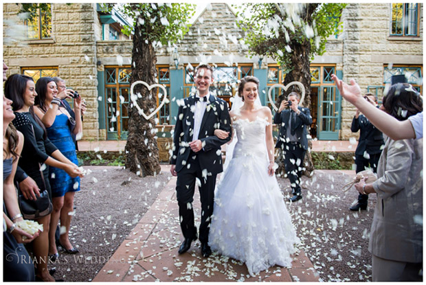 Bride and Groom Showered with Confetti De Hoek Country Hotel Gauteng Wedding Venue 