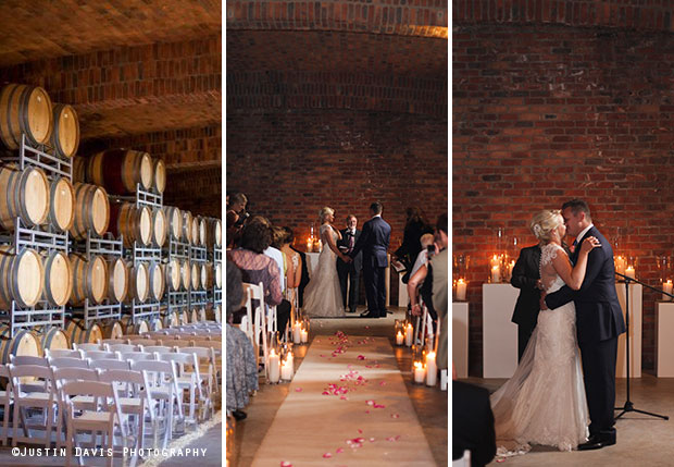 wedding ceremont area in barrel cellar at Hidden Valley Wedding Venue Stellenbosch Photograph by Justin Davis Photography