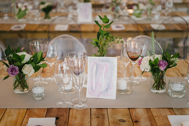 Wedding Table Decor with Flowers and Glasses by Lauren Kriedemann Photography