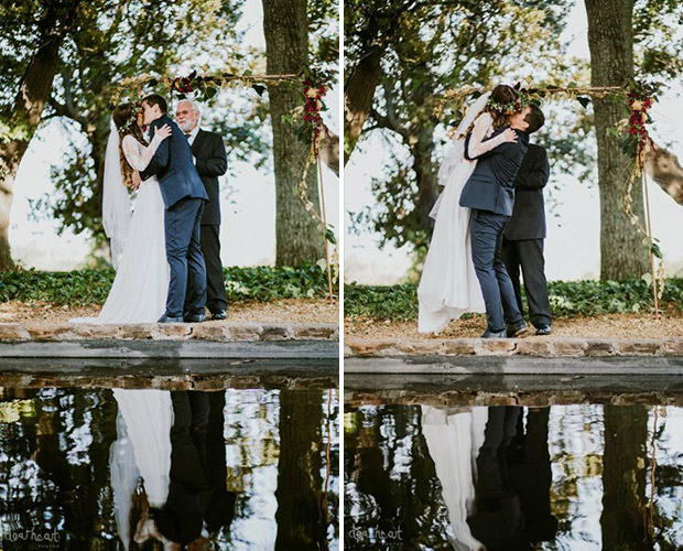 Bride and Groom Kiss to signify their marriage, Cape Town Wedding Venue Jonkershuis
