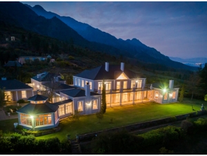 Faraway Estate Wedding Venue Aerial View Manor House Lit up at Night