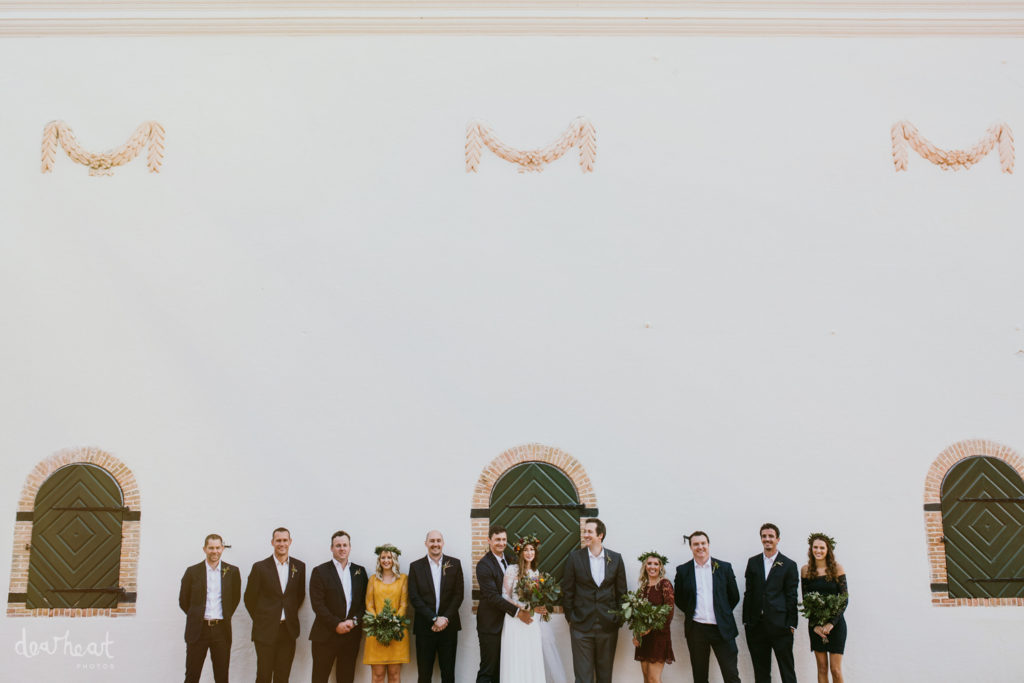 Bridal Party Photograph in front of old Cape Dutch House at Jonkershuis wedding Venue, Cape Town