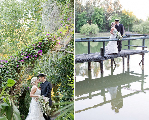 Bride and Groom Kiss near the water at Zevenwacht Wedding Venue Cape Town Stellenb