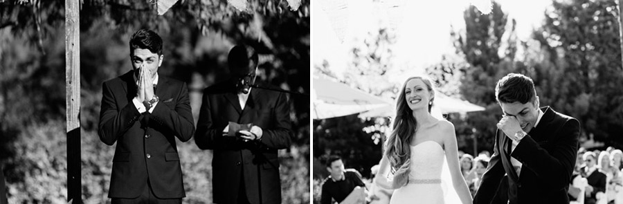 Groom showing his emotion at seeing his bride. Photo by Yolande Marx